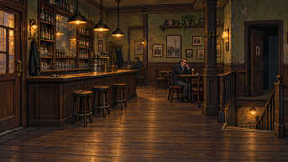 An East Berlin corner bar under warm hanging bulbs